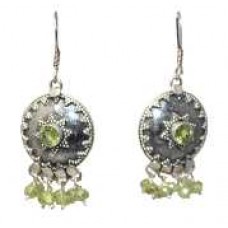 Earrings silver 925 sterling dangle drop women green peridot stone C 423